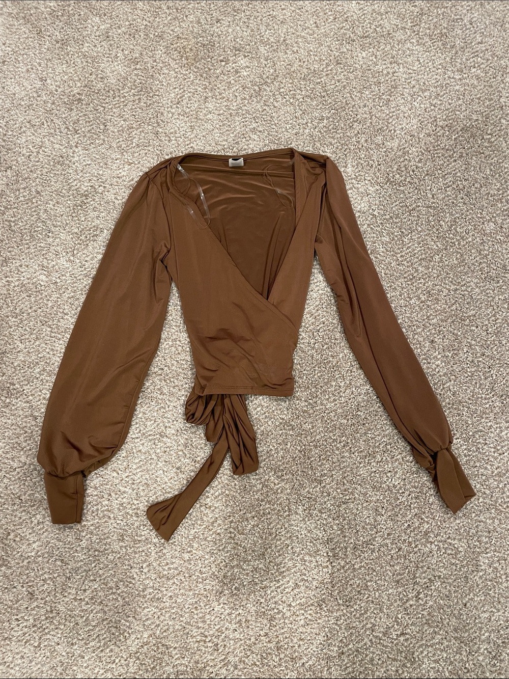 Windsor Brown Wrap Blouse with Balloon Sleeves